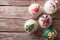 Christmas cupcakes closeup on a wooden table. Horizontal top vie