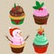 Christmas cupcakes collection. Vector illustration