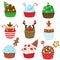 Christmas cupcakes. Sweet bakery. New Year food. Vetor icons