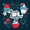 Christmas cupcakes and sweets vector set. Doodle hand drawn illustration with merry christmas lettering. Hand drawn