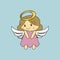 Christmas cute angel. Girl with wings and a halo. Vector illustration.