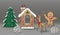 Christmas cute cardboard scene - Reindeer, Gingerbread, Snowflake and Tree