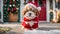 christmas cute dog wearing santa hat scenery cozy small friendly