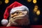 Christmas cute funny baby iguana in red Santa hat