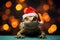 Christmas cute funny baby iguana in red Santa hat