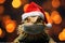 Christmas cute funny baby iguana in red Santa hat