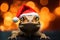 Christmas cute funny baby iguana in Santa hat