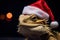 Christmas cute funny iguana in red Santa hat