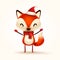 Christmas Cute Little Fox with Red Scarf and Santaâ€™s Cap