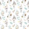 Christmas cute snowmen, winter birds and holly leaves seamless pattern