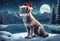 Christmas - Cute Wolf cub Santa Claus hat - AI generated