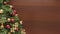 Christmas dark brown wooden background with decor and lights