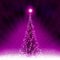 Christmas dark pink, purple postcard with shiny Christmas tree.