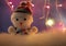 Christmas Decor Close-up with Glowing Pink, Yellow, Orange Lanterns on the Background of a Snowman. Colorful Christmas Lights on a