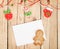 Christmas decor, gingerbread cookie and card for copy space