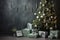 Christmas decor in monochrome green. Emerald New Year background with copy Space