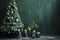 Christmas decor in monochrome green. Emerald New Year background with copy Space