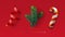 Christmas decor set. Candy stick, fir tree branch, party streamer