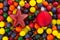 Christmas decor star ball christmas toy background candy glazed yellow blue green
