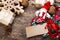 Christmas decor on the wooden background.