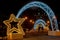 Christmas decorated city of St. Petersburg, Russia. Large luminous arches with a star