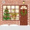 Christmas decorated door, house entrance with wreath