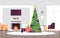 Christmas decorated green fir tree with gift present boxes merry xmas happy new year holiday celebration concept modern