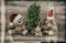 Christmas decoration with antique toys teddy bear family