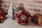 Christmas decoration ball sewn from pieces of fabrics, sewing accessories, traditional patchwork