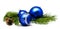 Christmas decoration blue balls with fir cones and fir tree bran