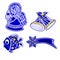 Christmas decoration blue faience angel bells fish and comet vector