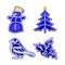 Christmas decoration blue faiÃ¡nse snowman tree bird holly vector