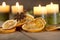 Christmas decoration with candles and spices - fourth Sunday of Advent