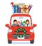 Christmas Decoration Car loads gift boxes - Unrecognizable family