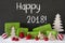 Christmas Decoration, Cement, Snow, Text Happy 2018