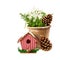 Christmas Decoration (cone,birdhouse, pot, a branch of spruce) i