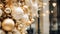 Christmas decoration details on English styled luxury high street city store door or shopping window display, holiday sale and