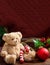 Christmas decoration, festive teddy bear and xmas ornaments