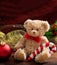 Christmas decoration, festive teddy bear and xmas ornaments