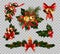 Christmas decoration fir wreath bow elements vector isolated on transparent background