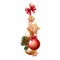 Christmas decoration in the form of a bundle red and golden glass balls and baubles isolated on white background. Design