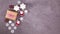 Christmas decoration gift, snowflakes, santa clouse and candles move on left side. Stop motion