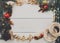 Christmas decoration handmade frame on white wood background copy space