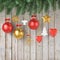 Christmas decoration hanging, on vintage wooden planks background