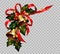 Christmas decoration holly wreath bow gold bells element vector transparent background