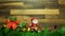 Christmas decoration items with small elements. flat lay decorationon the wooden background. Top view. Attributes of the New Year