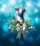 Christmas decoration  with ornaments, baranches, bow and cute squirrel