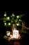 Christmas decoration with pine branches, reindeer and candleligh