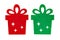 Christmas decoration of red and green flat gift boxes