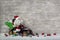 Christmas decoration: Red santa claus in hurry to buy christmas